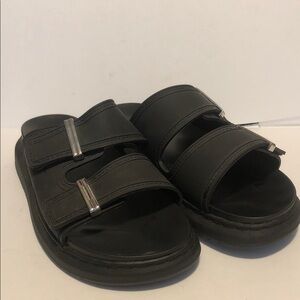 Madden Girl Kingsley Black Double Strap Slide Footbed Sandals